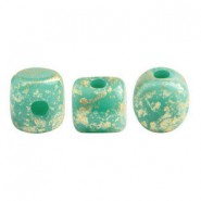 Les perles par Puca® Minos kralen Opaque green turquoise splash 63130/94401